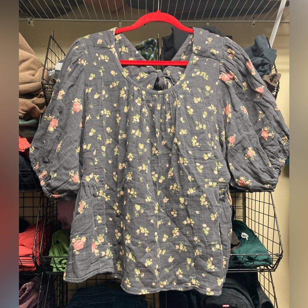 FREE PEOPLE Black Floral Top